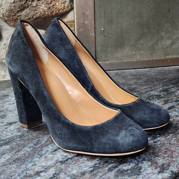 J. Crew Shoes - J. Crew Black Suede Etta Black Chunky Block Heels Size 6.5